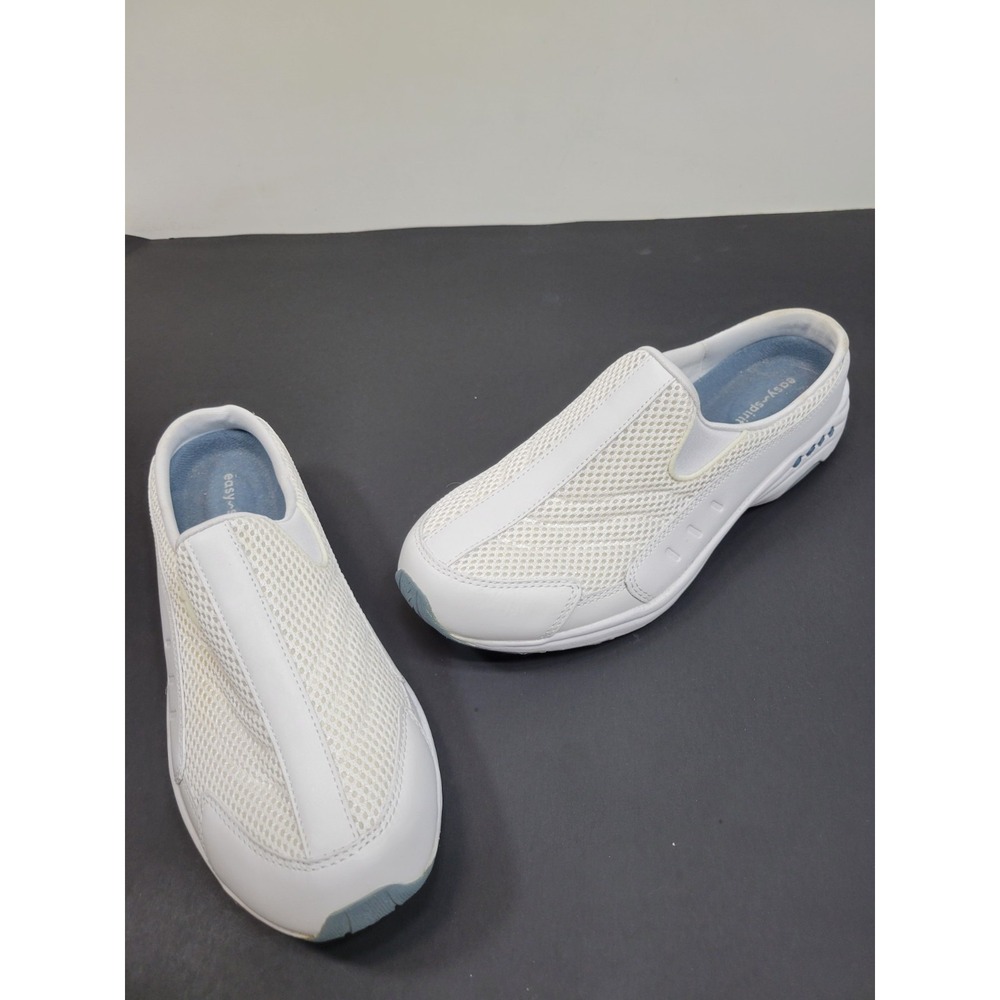 Easy Spirit Traveltime Clogs Womens 9 M White Leather Mesh Slip On Walking Shoes